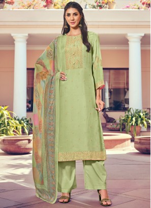 Prime Sea Green Zari Pure Silk Designer Salwar Kameez