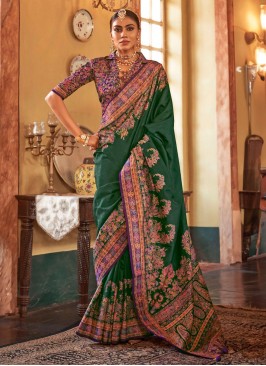 Princely Green Ceremonial Trendy Saree