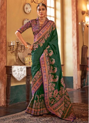 Princely Green Ceremonial Trendy Saree
