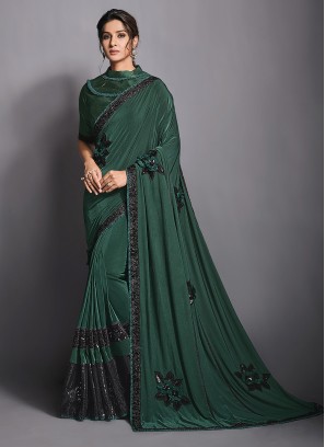 Princely Green Embroidered Lycra Trendy Saree