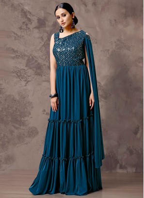 Princely Lycra Sequins Designer Gown