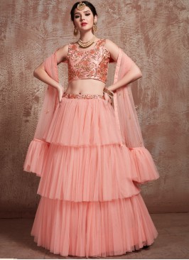 Princely Net Peach Zari Trendy Lehenga Choli