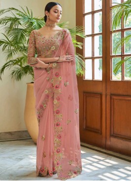 Princely Organza Sequins Peach Classic Saree