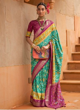 Princely Purple and Turquoise Patola Silk  Saree