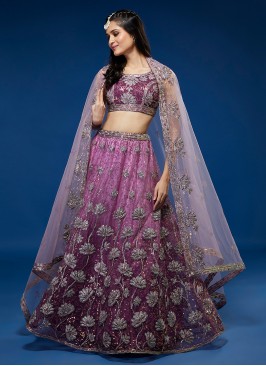 Princely Purple Gota Work Net A Line Lehenga Choli