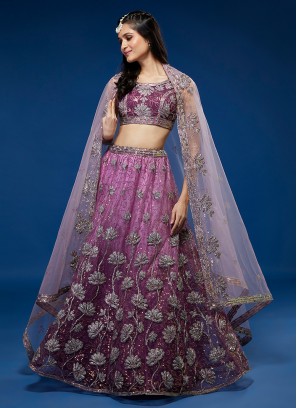 Princely Purple Gota Work Net A Line Lehenga Choli