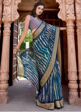 Printed Chiffon Contemporary Saree in Morpeach 