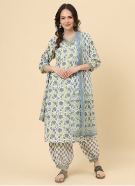 Printed Cotton Readymade Salwar Suit in Multi Colour
