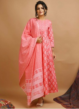 Printed Cotton Trendy Salwar Kameez in Peach