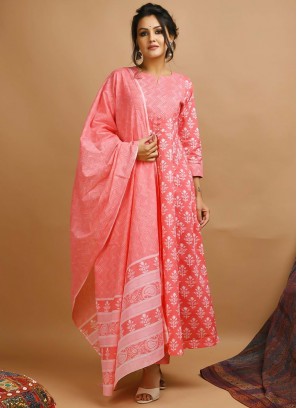 Printed Cotton Trendy Salwar Kameez in Peach