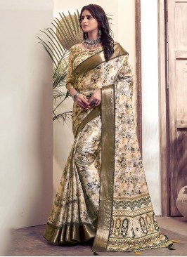 Printed Giccha Silk Saree in Multi Colour