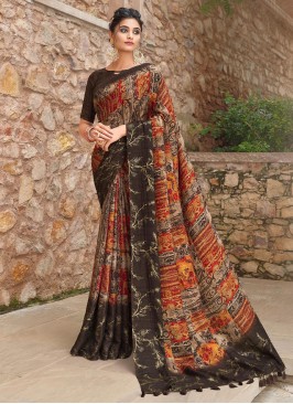 Printed Silk Classic Saree in Multi Colour