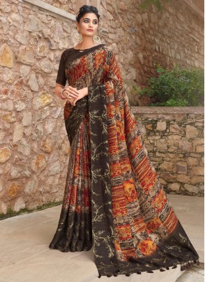 Printed Silk Classic Saree in Multi Colour