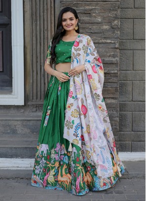 Printed Silk Trendy Lehenga Choli in Green