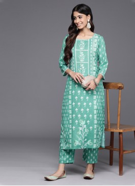 Printed Viscose Designer Kurti in Aqua Blue