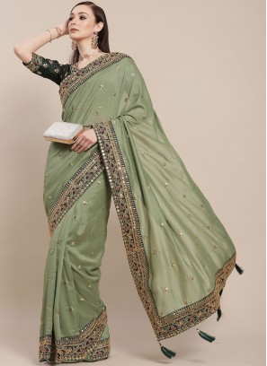 Pristine Art Silk Embroidered Green Traditional Saree