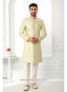 Pristine Pista Embroidered Art SIlk Wedding Wear Sherwani Set