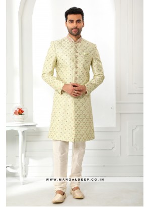 Pristine Pista Embroidered Art SIlk Wedding Wear Sherwani Set