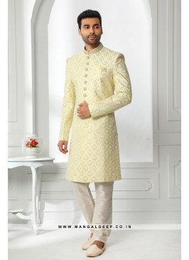 Pristine Yellow Embroidered Art SIlk Wedding Wear 