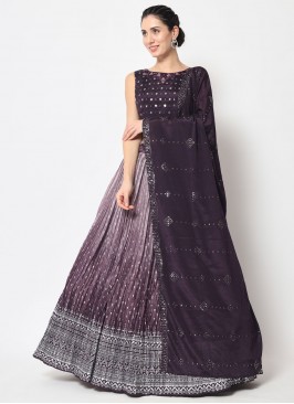 Pristine Embroidered Silk Purple A Line Lehenga Choli