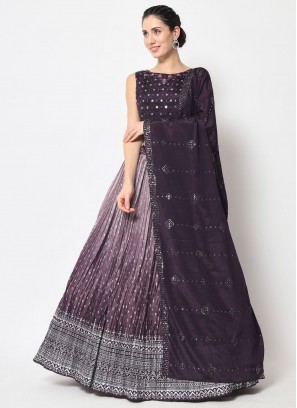 Pristine Embroidered Silk Purple A Line Lehenga Choli