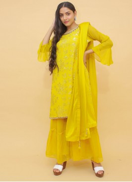 Pristine Mustard Chinon Designer Salwar Kameez