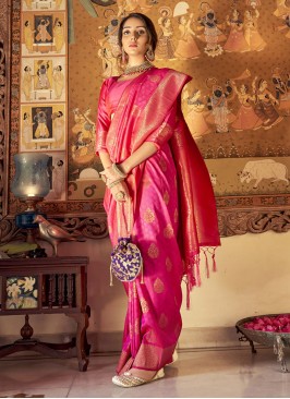 Pristine Pink Weaving Handloom silk Designer Saree