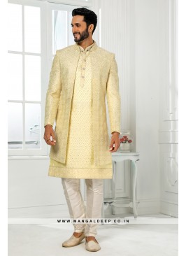 Stunning Yellow Embroidered Art SIlk Wedding Wear 