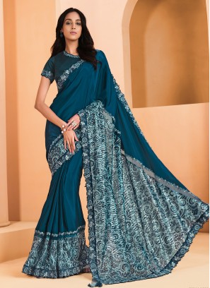 Pristine Sequins Teal Saree