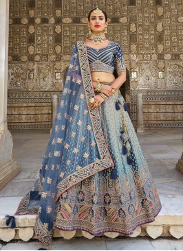 Pristine Zari Silk Blue Designer Lehenga Choli