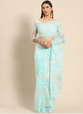 Prodigious Aqua Blue Net Trendy Saree