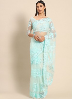 Prodigious Aqua Blue Net Trendy Saree