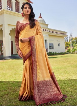 Prodigious Beige Georgette Trendy Saree