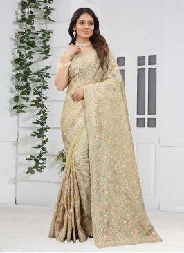 Prodigious Cord Organza Green Contemporary Style Saree