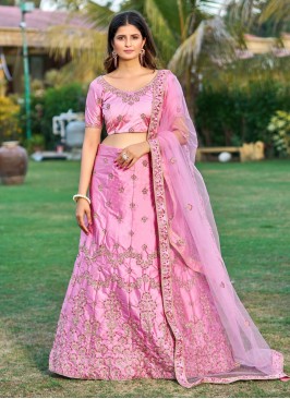 Prodigious Embroidered Satin Pink A Line Lehenga C