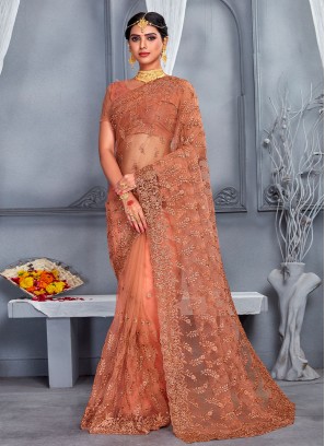 Prodigious Peach Reception Classic Saree