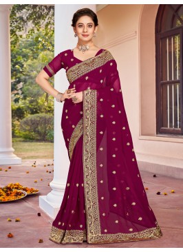 Prodigious Resham Wine Trendy Saree