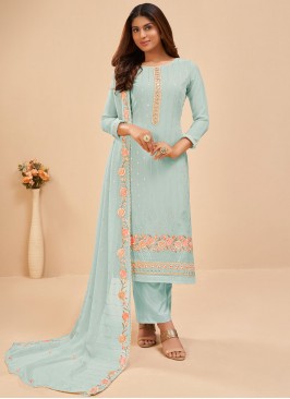 Prodigious Sequins Turquoise Trendy Salwar Kameez 