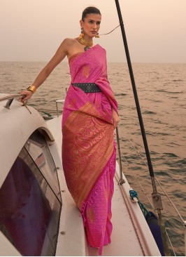 Prodigious Weaving Pink Classic Saree