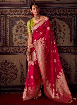 Prodigious Weaving Red Classic Saree