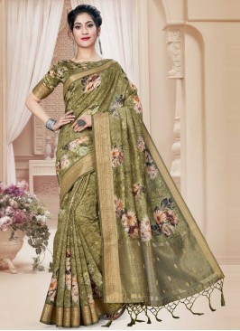 Prominent Art Silk Floral Print Contemporary Saree