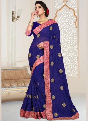 Prominent Faux Georgette Embroidered Classic Saree