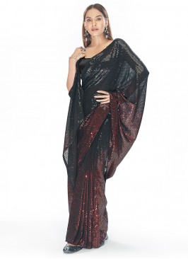 Prominent Georgette Maroon Sequins Classic Saree