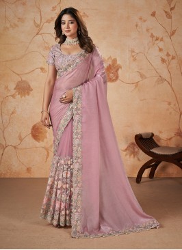 Prominent Pink Embroidered Contemporary Saree
