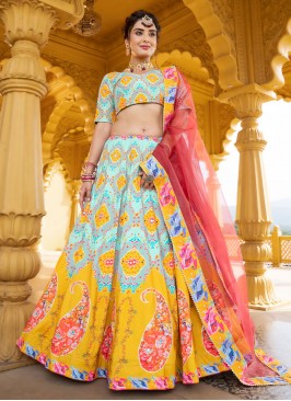 Prominent Printed Multi Colour A Line Lehenga Choli