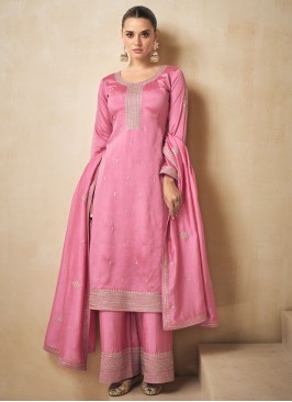 Prominent Silk Embroidered Pink Straight Salwar Kameez