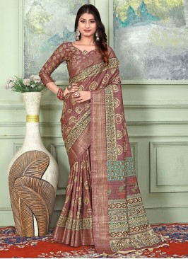 Prominent Weaving Banarasi Silk Mauve  Contemporary Style Saree