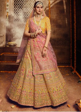 Prominent Yellow Embroidered Trendy Lehenga Choli