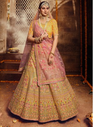 Prominent Yellow Embroidered Trendy Lehenga Choli