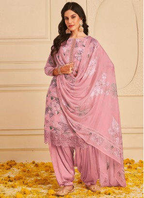 Pure Crepe Pink Digital Print Trendy Salwar Kameez